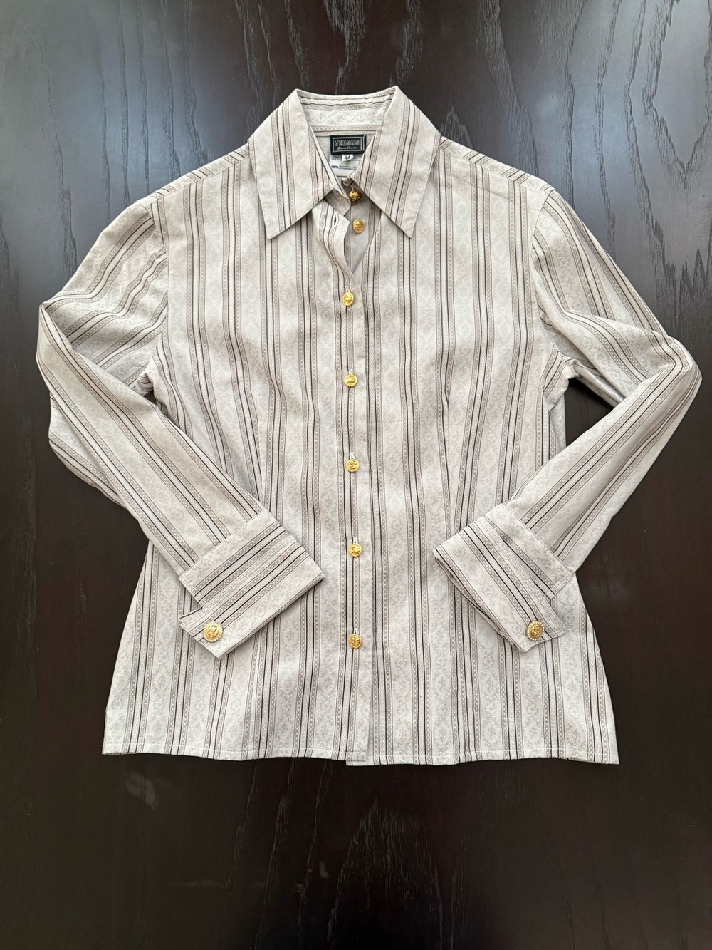 Versace Collection Cream & Brown Striped Button-Down Shirt